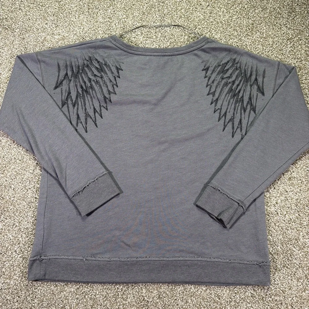 Women's Rock Republic Angel Wing Sweater Gray XL Riveted Distressed